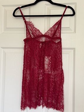 Coco de Mer Lace Chemise Slip Dress – Red – S
